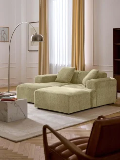 Reposapiés|Sofás>Westwing Collection Reposapiés puf Melva, 99 x 42 cm Tejido verde claro