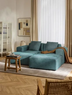 Reposapiés|Sofás>Westwing Collection Reposapiés puf Melva, 99 x 42 cm Tejido verde turquesa