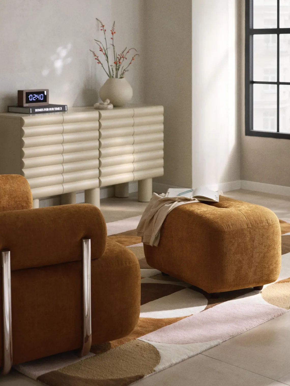 Reposapiés|Sofás>Westwing Collection Reposapiés puf Stella Tejido jaspeado ocre