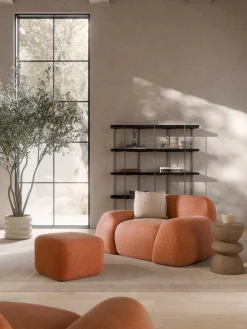 Reposapiés|Sofás>Westwing Collection Reposapiés puf Wolke Tejido terracota, texturizado y aterciopelado