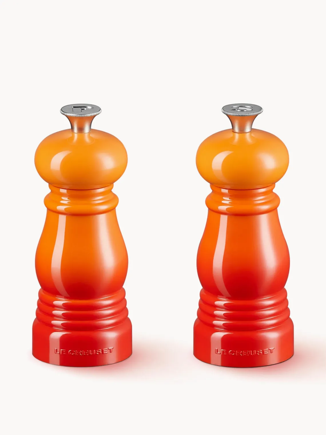 Molinillos De Especias|Molinillos De Especias>LE CREUSET Salero y pimentero con molinillo de cerámica Creuset, 2 uds. Tonos naranjas brillantes, plateado