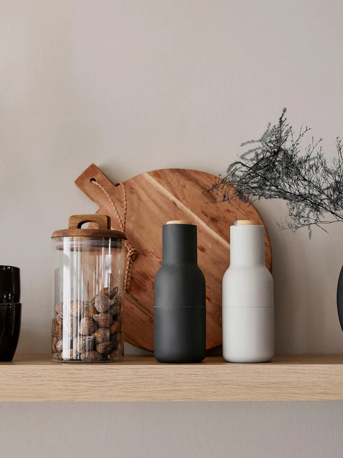 Molinillos De Especias|Molinillos De Especias>Audo Copenhagen Salero y pimentero de diseño con tapa de haya Bottle Grinder, 2 uds. Gris antracita, blanco, madera de haya