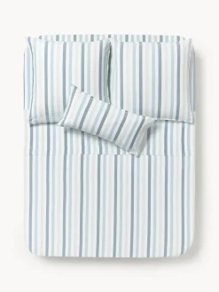 Sábanas|Fundas Nórdicas>Westwing Collection Sábana encimera de algodón Harriet Gris azulado, verde menta