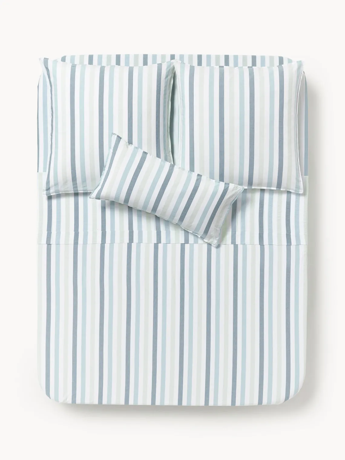 Sábanas|Fundas Nórdicas>Westwing Collection Sábana encimera de algodón Harriet Gris azulado, verde menta