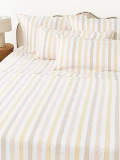 Sábanas|Fundas Nórdicas>Westwing Collection Sábana encimera de algodón Harriet Amarillo claro, rosa claro