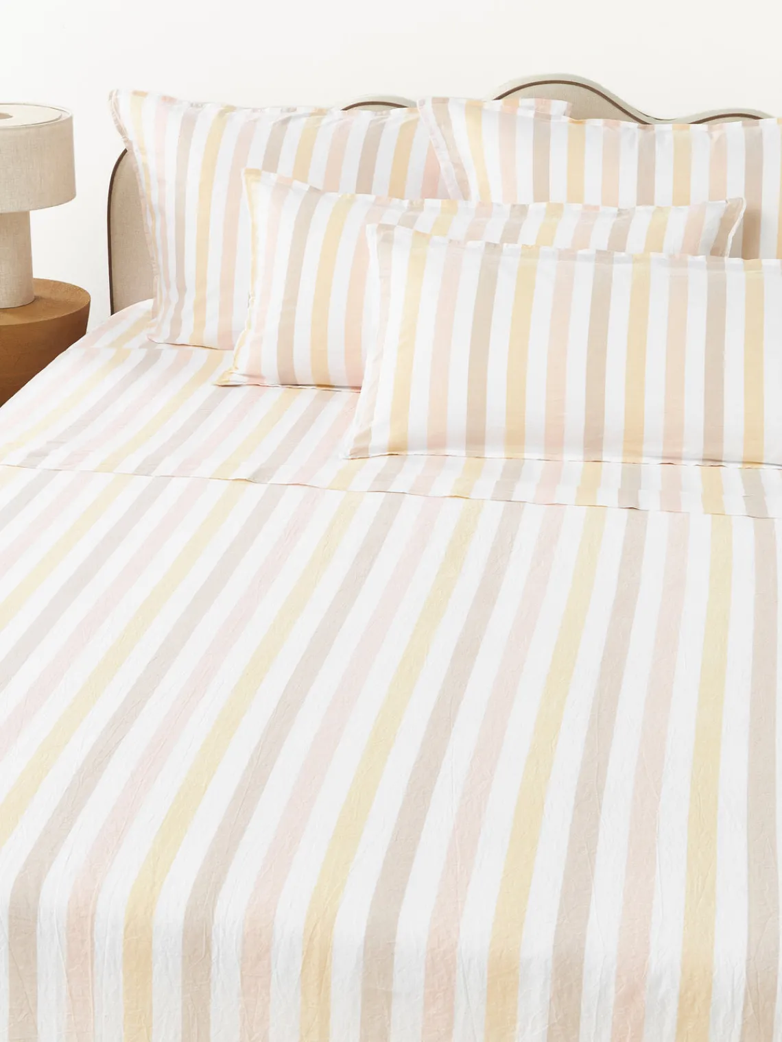 Sábanas|Fundas Nórdicas>Westwing Collection Sábana encimera de algodón Harriet Amarillo claro, rosa claro