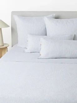 Sábanas|Fundas Nórdicas>Westwing Collection Sábana encimera de lino lavado con rayas finas Rinna Gris azulado, blanco