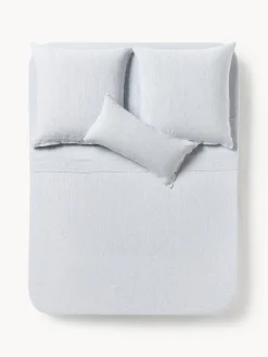 Sábanas|Fundas Nórdicas>Westwing Collection Sábana encimera de lino lavado con rayas finas Rinna Gris azulado, blanco
