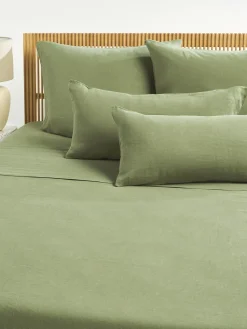 Mantas|Sábanas>Westwing Collection Sábana encimera de lino lavado Airy Verde oliva