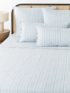 Mantas|Sábanas>Westwing Collection Sábana encimera de lino lavado con rayas Telma Azul claro