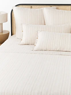 Mantas|Sábanas>Westwing Collection Sábana encimera de lino lavado con rayas Telma Beige claro