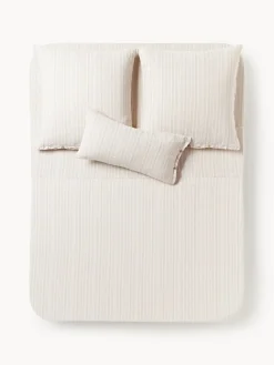 Mantas|Sábanas>Westwing Collection Sábana encimera de lino lavado con rayas Telma Beige claro