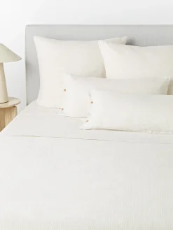 Sábanas|Fundas Nórdicas>Westwing Collection Sábana encimera de lino lavado con rayas finas Rinna Beige claro, blanco