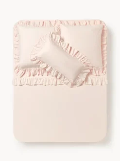 Sábanas|Fundas Nórdicas>Westwing Collection Sábana encimera de percal con volantes Louane Melocotón