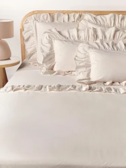 Sábanas|Fundas Nórdicas>Westwing Collection Sábana encimera de percal con volantes Louane Beige claro