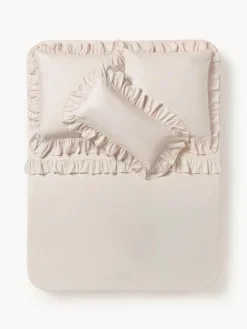Sábanas|Fundas Nórdicas>Westwing Collection Sábana encimera de percal con volantes Louane Beige claro