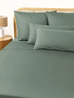 Sábanas|Fundas Nórdicas>Westwing Collection Sábana encimera de percal Elsie Verde oscuro