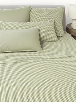 Sábanas|Fundas Nórdicas>Westwing Collection Sábana encimera de seersucker Davey Verde oliva, blanco