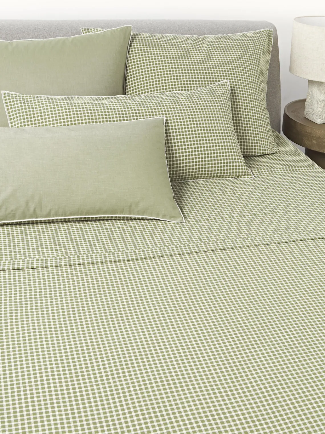 Sábanas|Fundas Nórdicas>Westwing Collection Sábana encimera de seersucker Davey Verde oliva, blanco