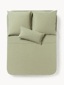 Sábanas|Fundas Nórdicas>Westwing Collection Sábana encimera de seersucker Davey Verde oliva, blanco