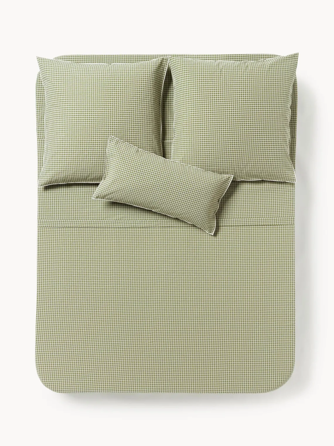 Sábanas|Fundas Nórdicas>Westwing Collection Sábana encimera de seersucker Davey Verde oliva, blanco