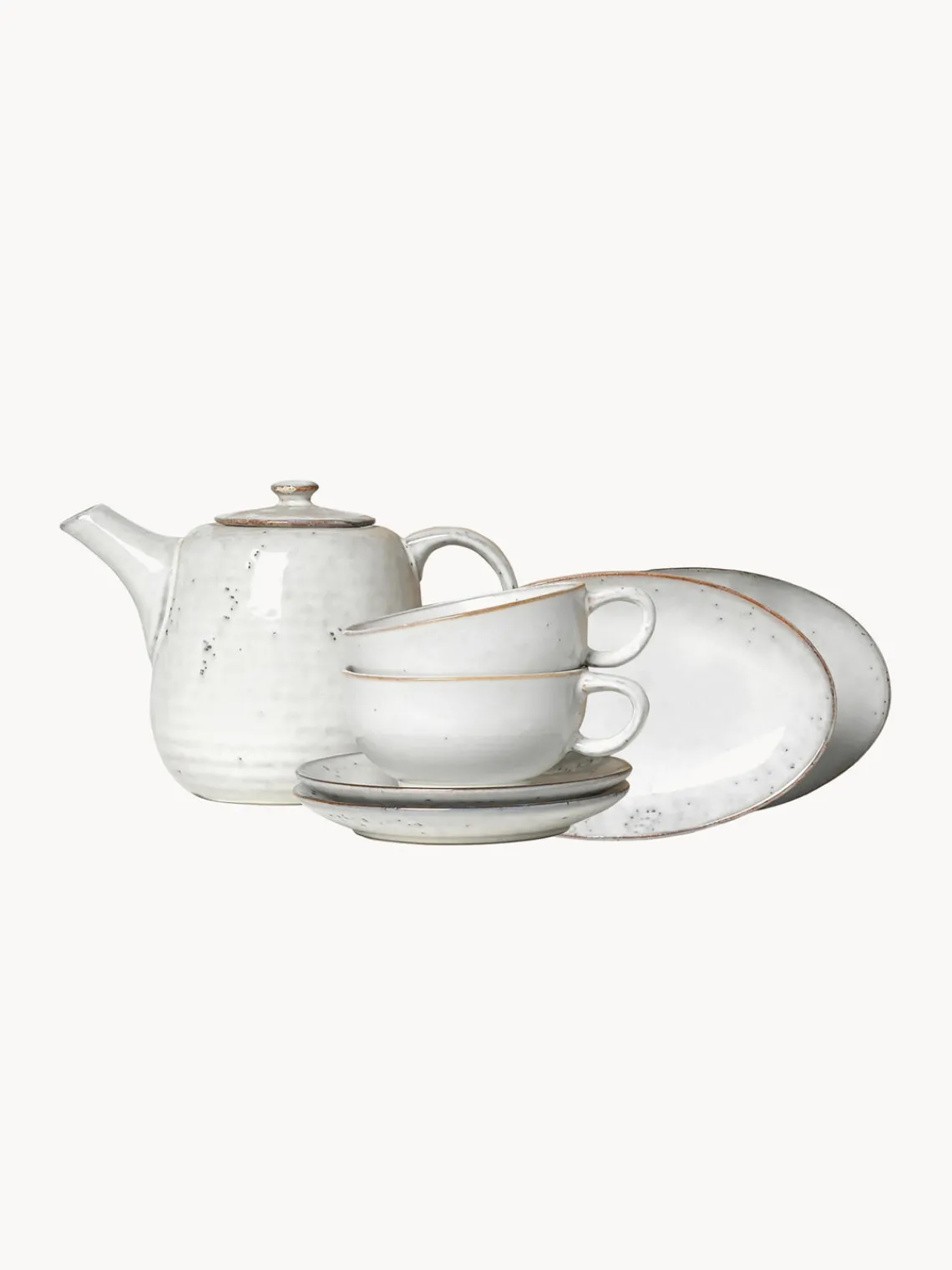 Vajillas Completas|Menaje De Mesa>Broste Copenhagen Servicio de té artesanal Nordic Vanilla, 2 comensales (7 pzas.) Nordic Sand