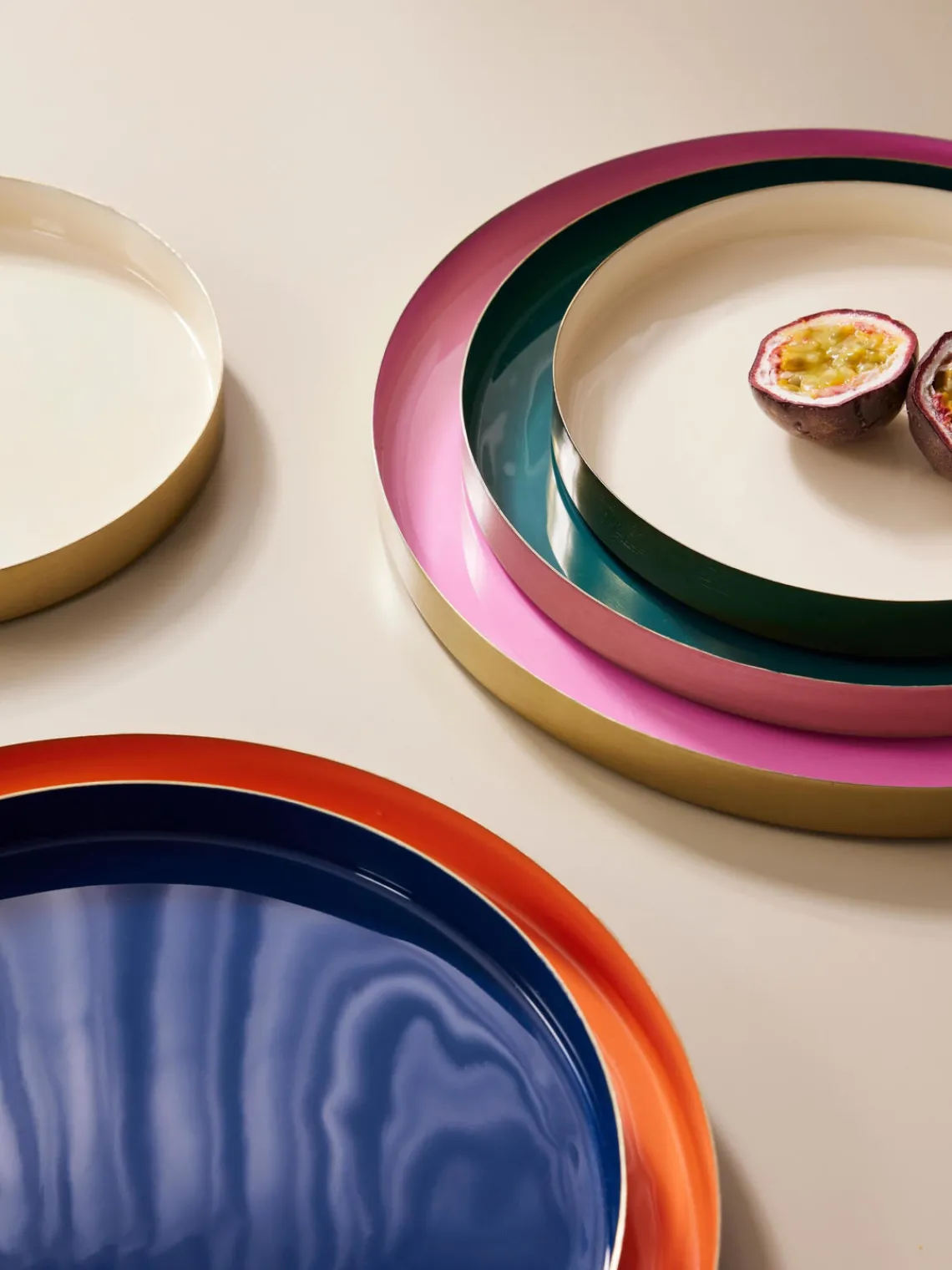 Jarrones|Bandejas Decorativas>Westwing Collection Set de bandejas decorativas Tavi, 3 uds. Rosa, azul petróleo, beige