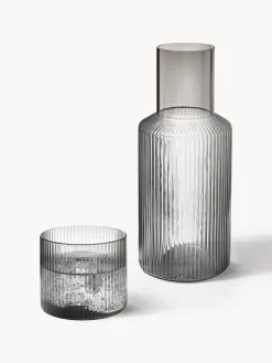 Jarras De Agua|Vajillas Completas>Ferm Living Set de jarra pequeña soplada artesanalmente con vaso Ripple, 2 pzas. Gris transparente brillante