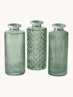 Jarrones|Jarrones> Set de jarrones pequeños de vidrio Adore, 3 uds. Verde transparente, plateado