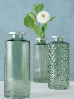 Jarrones|Jarrones> Set de jarrones pequeños de vidrio Adore, 3 uds. Verde transparente, plateado