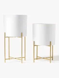 Maceteros|Jarrones>Westwing Collection Set de maceteros de metal Mina, 2 uds. Blanco, dorado