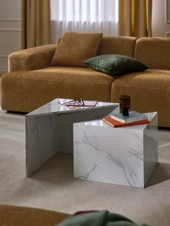 Mesas De Centro|Mesas De Centro>Westwing Collection Set de mesas de centro en look mármol Vilma, 2 uds. Aspecto mármol blanco