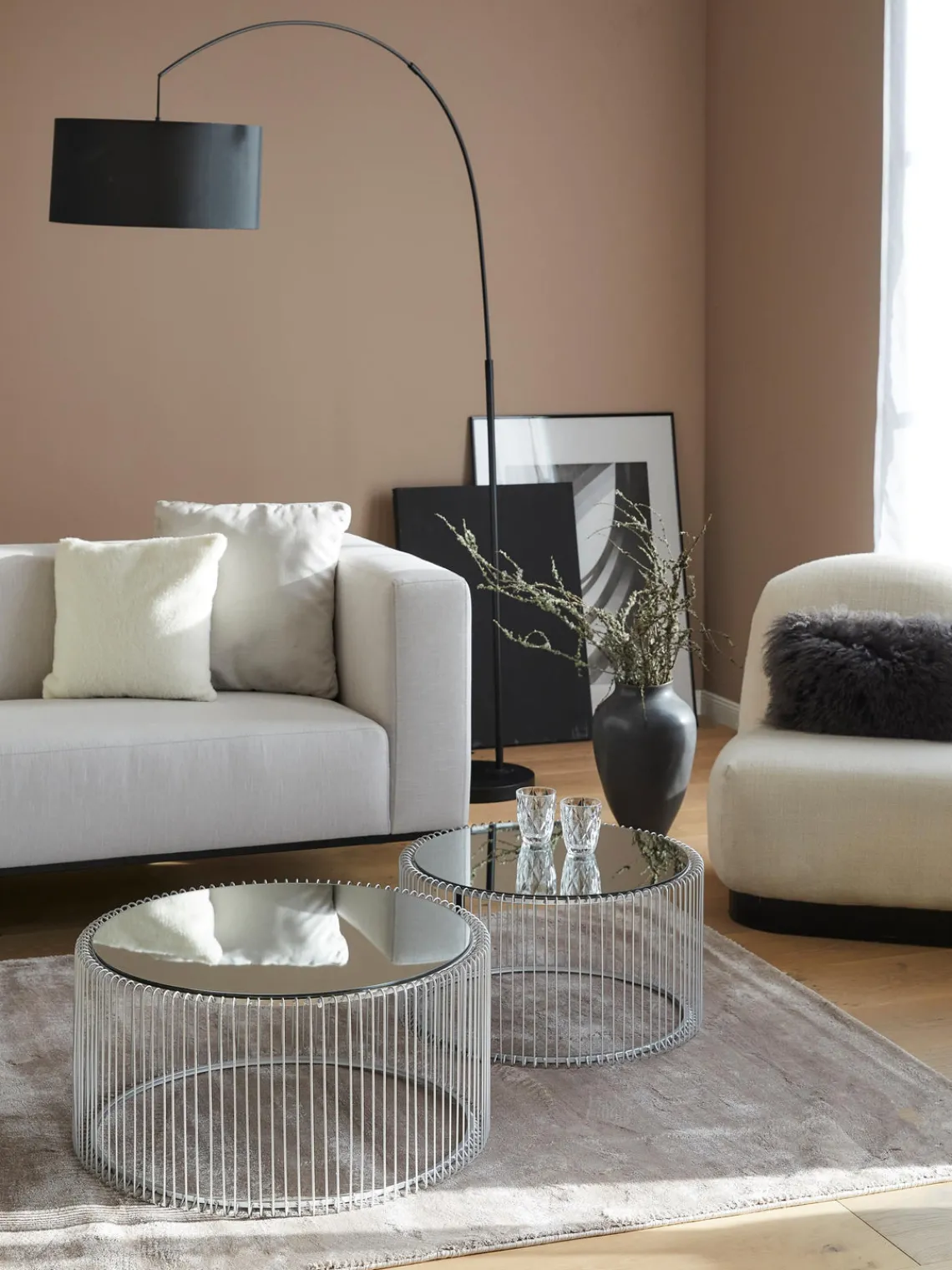 Mesas De Centro|Mesas De Centro>Kare Design Set de mesas de centro Wire, 2 uds., tablero de vidrio Plateado