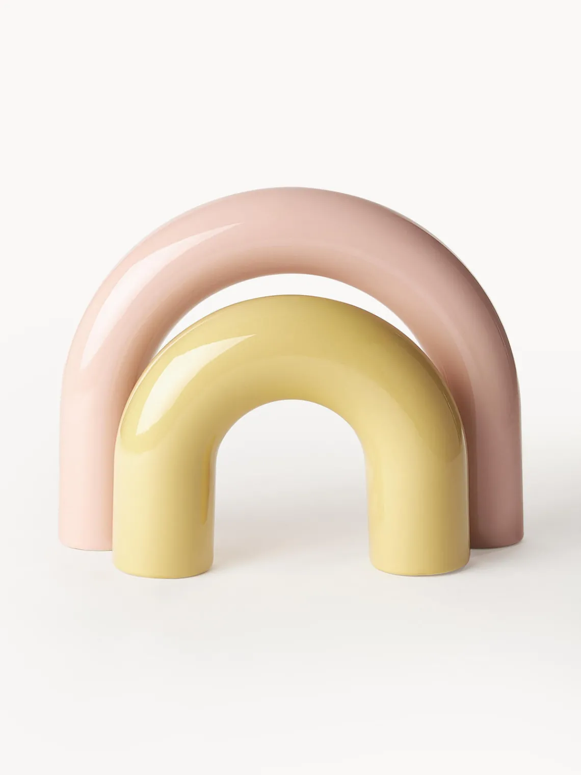 Jarrones|Figuras Decorativas>Westwing Collection Set de piezas decorativas de gres Kia, 2 uds. Rosa claro, amarillo claro