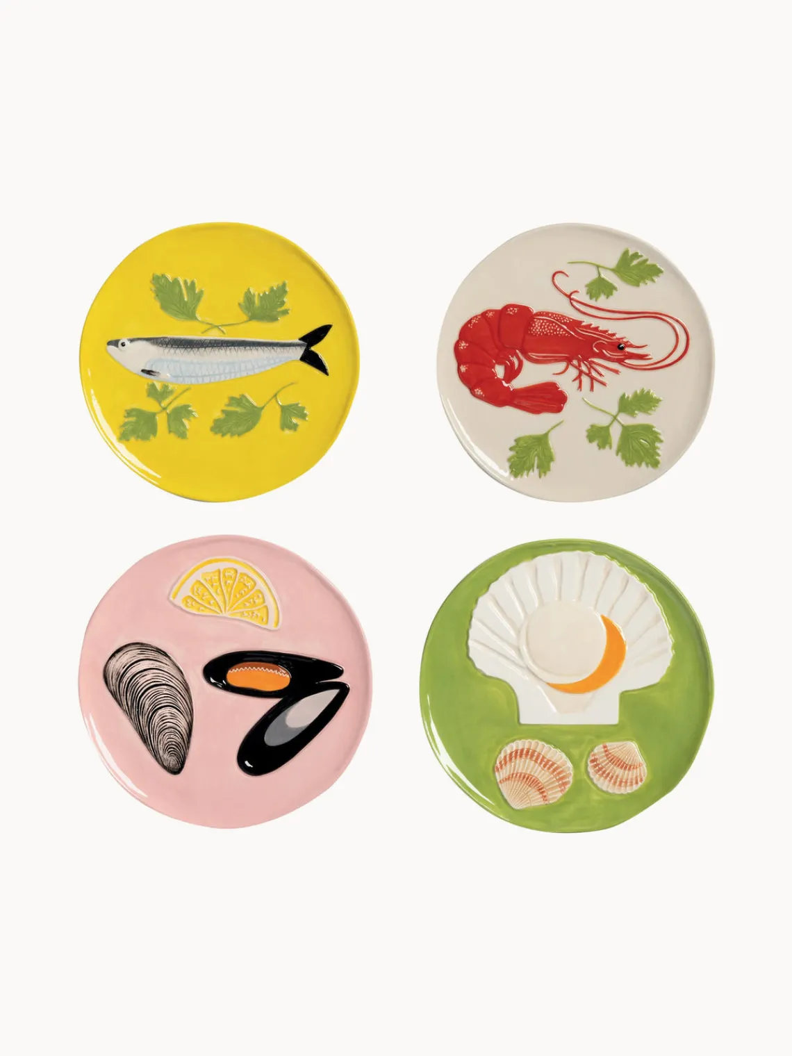 Hot Set de platos de dolomita pintado a mano De La Mer, 4 uds. Vajillas Completas|Platos De Postre