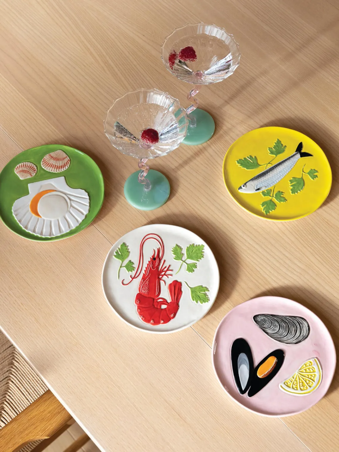 Hot Set de platos de dolomita pintado a mano De La Mer, 4 uds. Vajillas Completas|Platos De Postre