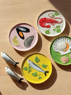 Hot Set de platos de dolomita pintado a mano De La Mer, 4 uds. Vajillas Completas|Platos De Postre