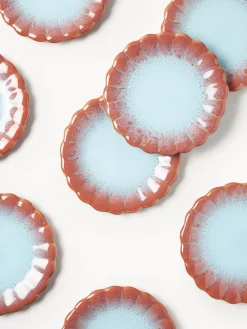 Platos De Postre|Vajillas Completas></noscript>Westwing Collection Set de platos postre artesanales Marguerite, 4 uds. Terracota, azul claro