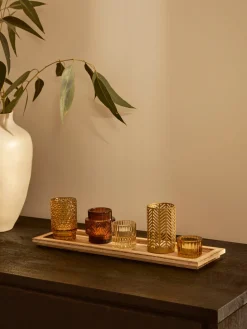 Sale Set de portavelas con bandeja de madera Elviena, 6 pzas. Farolillos|Jarrones