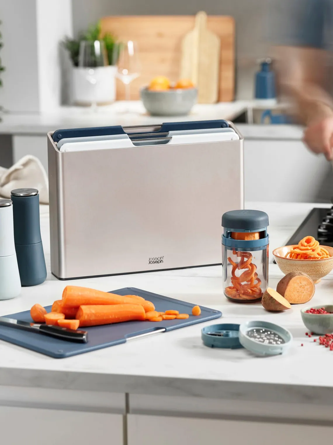 Tablas De Cortar|Utensilios De Cocina>Joseph Joseph Set de tablas de cortar con soporte Folio, 5 pzas. Plateado, tonos grises y azules