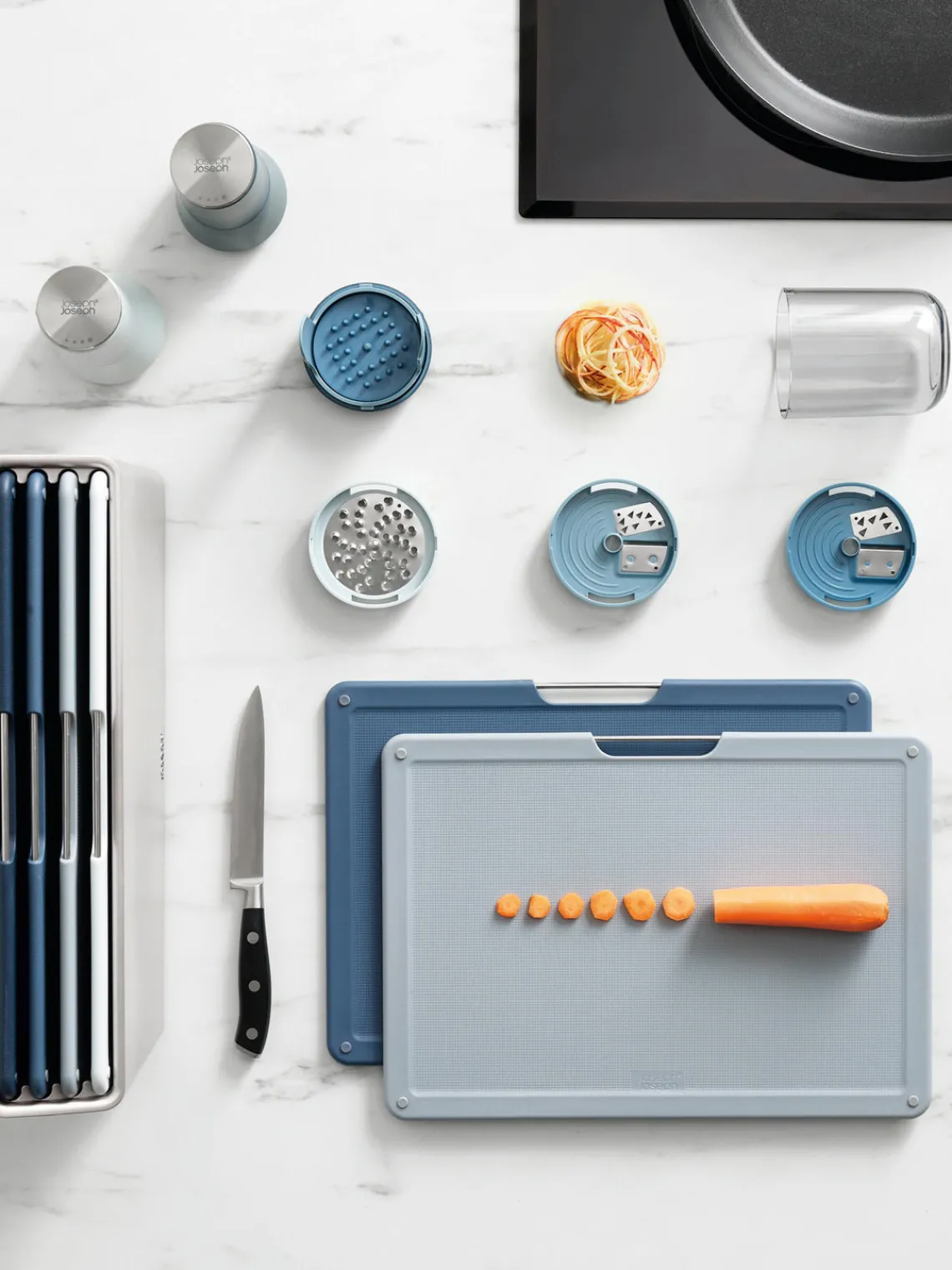 Tablas De Cortar|Utensilios De Cocina>Joseph Joseph Set de tablas de cortar con soporte Folio, 5 pzas. Plateado, tonos grises y azules