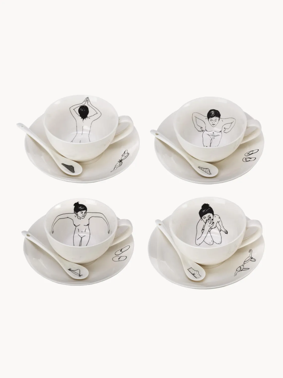 New Set de tazas de café artesanales Undressed, 4 uds. Tazas Y Mugs|Vajillas Completas