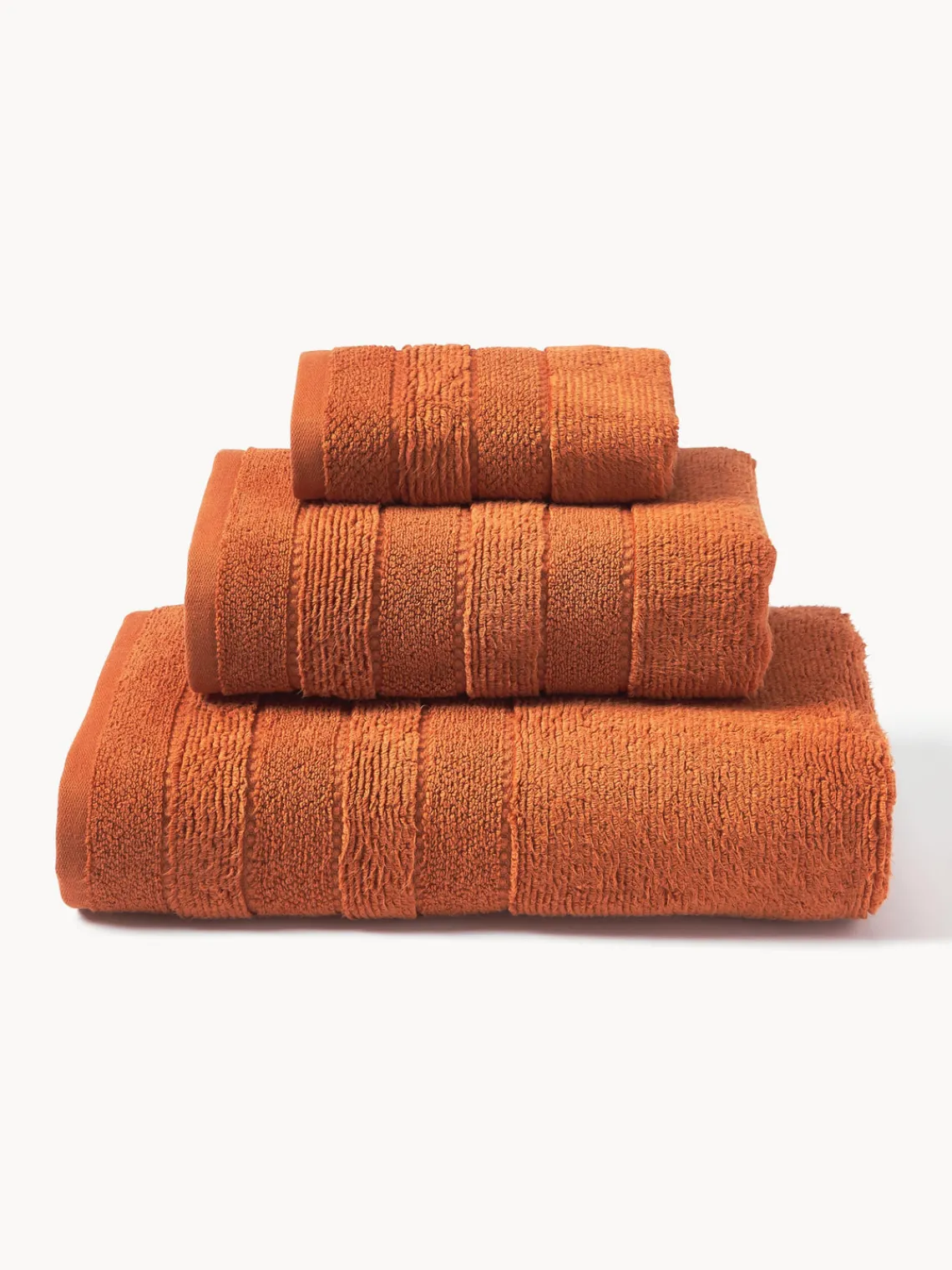 Toallas|Mantas>Westwing Collection Set de toallas con borde a rayas Luxe, tamaños diferentes Terracota