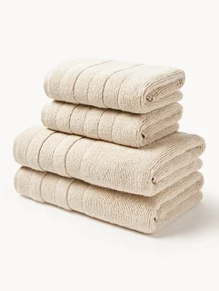 Toallas|Mantas>Westwing Collection Set de toallas con borde a rayas Luxe, tamaños diferentes Beige claro