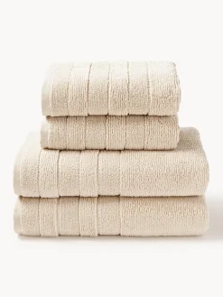 Toallas|Mantas>Westwing Collection Set de toallas con borde a rayas Luxe, tamaños diferentes Beige claro