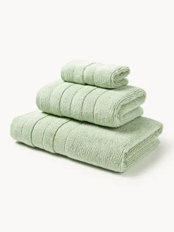 Toallas|Mantas>Westwing Collection Set de toallas con borde a rayas Luxe, tamaños diferentes Verde salvia