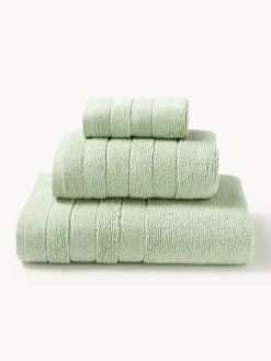 Toallas|Mantas>Westwing Collection Set de toallas con borde a rayas Luxe, tamaños diferentes Verde salvia