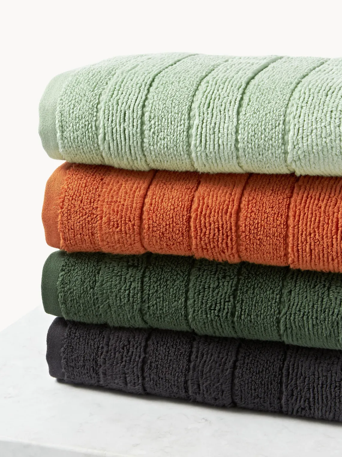 Toallas|Mantas>Westwing Collection Set de toallas con borde a rayas Luxe, tamaños diferentes Verde salvia