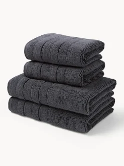 Toallas|Mantas>Westwing Collection Set de toallas con borde a rayas Luxe, tamaños diferentes Gris antracita