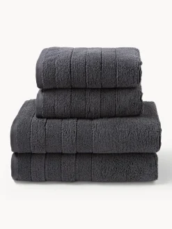 Toallas|Mantas>Westwing Collection Set de toallas con borde a rayas Luxe, tamaños diferentes Gris antracita